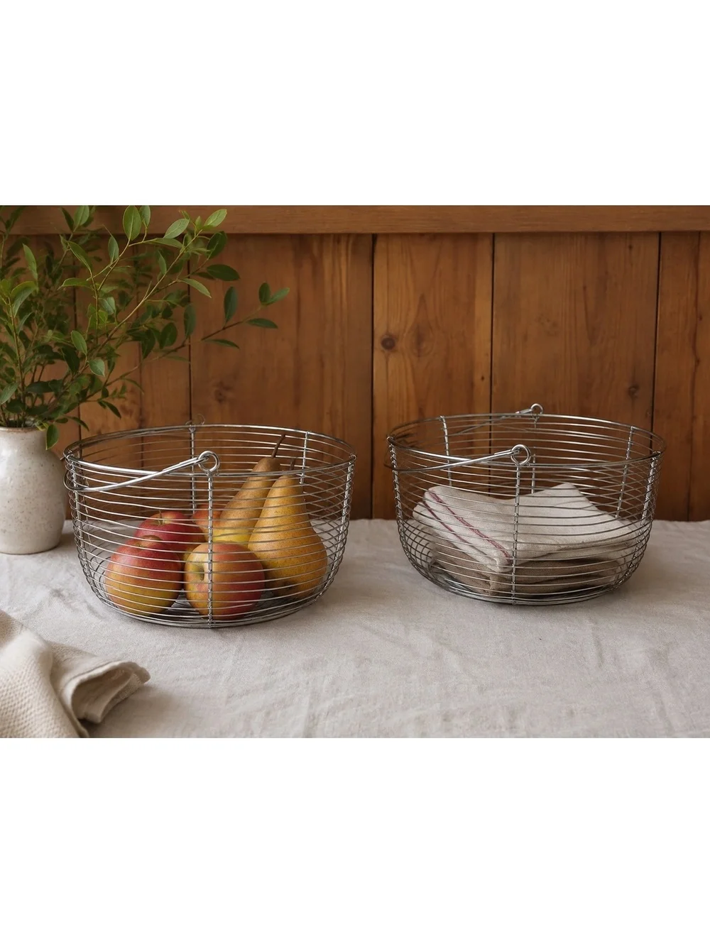 Vintage Round Wire Basket Metal Storage Basket Farmhouse Kitchen Decor 11 Inch